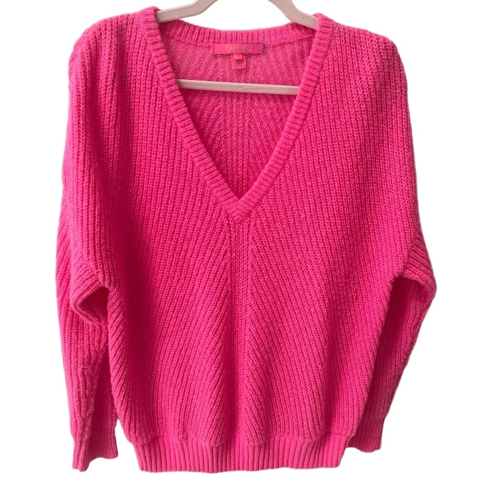 Lilly Pulitzer Kasmina Womens M Pink Isle V-Neck Knit Sweater Preppy Resort - Picture 6 of 6